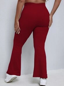 CovetEZ Quần ống loe trơn màu thường ngày cỡ lớn cho nữ - Màu Đỏ Sâu - Xem 2