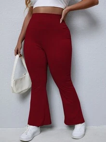 CovetEZ Quần ống loe trơn màu thường ngày cỡ lớn cho nữ - Màu Đỏ Sâu - Xem 5