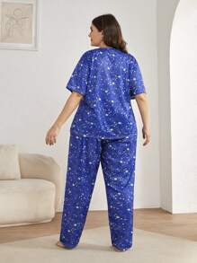 大碼星星印花睡衣套裝 - 寶藍色 - 查看 2