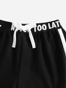 SHEIN 小女童標語圖案腰運動短褲 - 黑色 - 查看 3