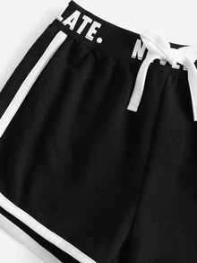 SHEIN 小女童標語圖案腰運動短褲 - 黑色 - 查看 4