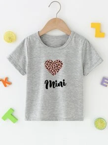Toddler Girls 1pc Letter & Leopard Print Tee - Grey - View 1