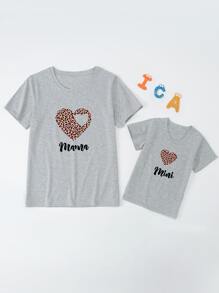 Toddler Girls 1pc Letter & Leopard Print Tee - Grey - View 3