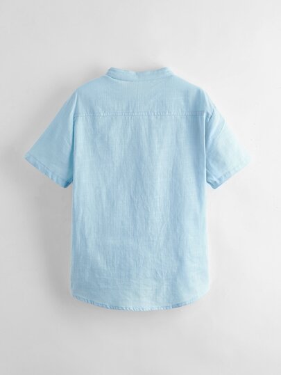 SHEIN Tween Boy Woven Short Sleeve Half-Open Collar Shirt