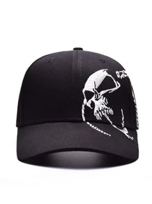 Skull Embroidered Men Baseball Cap Black Street Halloween Skeleton - Black - View 1