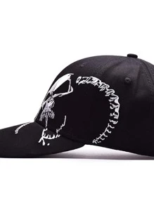 Skull Embroidered Men Baseball Cap Black Street Halloween Skeleton - Black - View 3