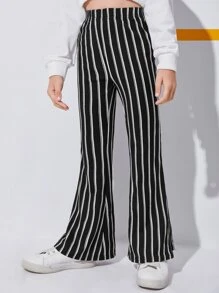 SHEIN Cô gái Tween Sọc Cao eo Quần ống loe - màu đen - Xem 1