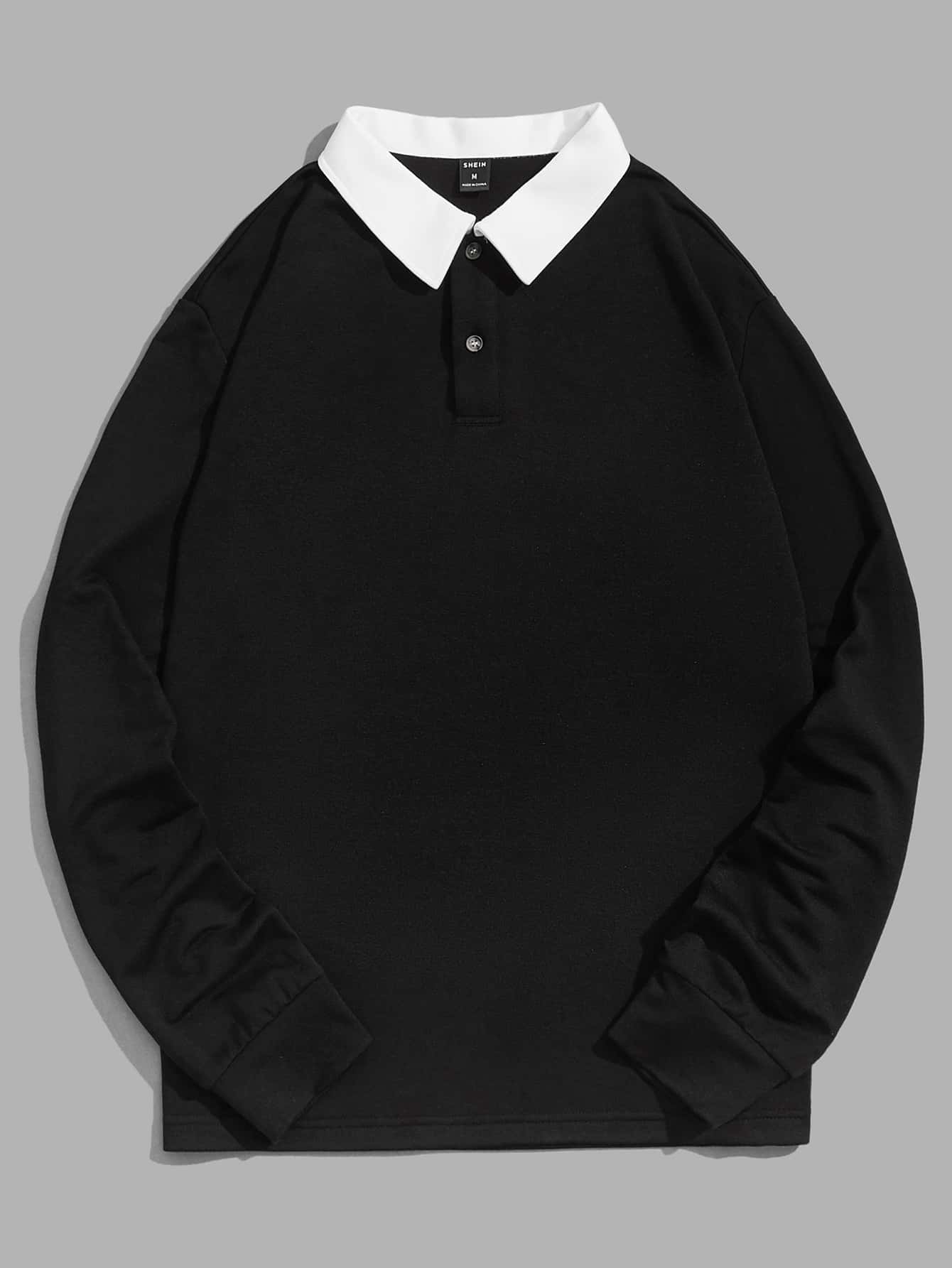 Contrast collar half-button sweatshirt