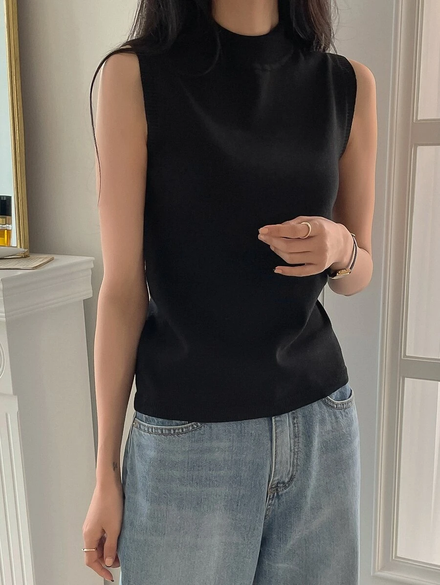 DAZY Chaleco de punto de cuello alto para verano - Negro - Ver 1