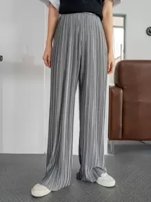 DAZY High Waist Plisse Wide Leg Trousers - Grey - View 1