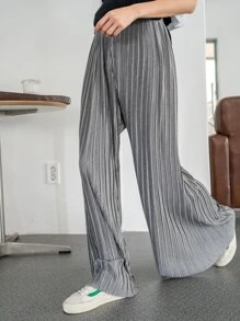 DAZY High Waist Plisse Wide Leg Trousers - Grey - View 2