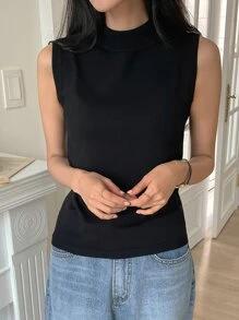 DAZY Chaleco de punto de cuello alto para verano - Negro - Ver 3