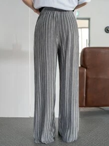 DAZY High Waist Plisse Wide Leg Trousers - Grey - View 3