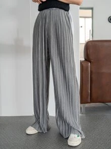 DAZY High Waist Plisse Wide Leg Trousers - Grey - View 4