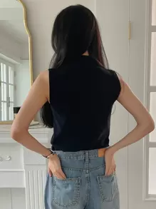 DAZY Chaleco de punto de cuello alto para verano - Negro - Ver 5