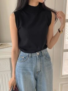 DAZY Chaleco de punto de cuello alto para verano - Negro - Ver 6