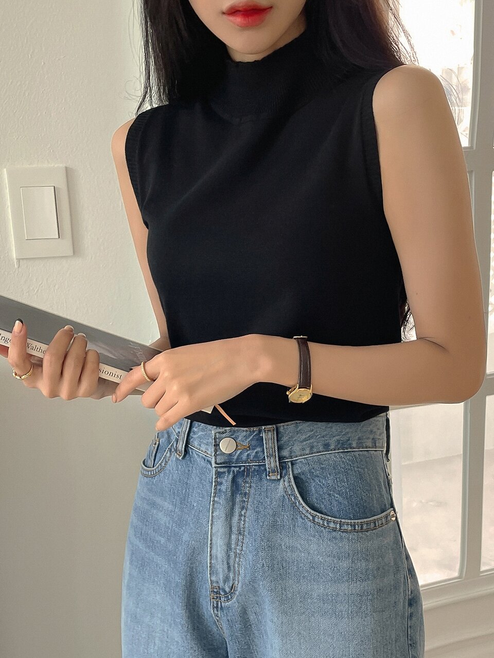 Mock Neck Knit Top Summer Vest