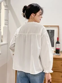 DAZY 荷葉袖褶邊襯衫 - 白色 - 查看 2
