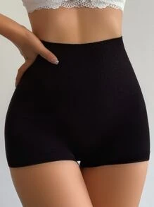 Women's High Stretch Plain Black Casual Comfy Underwear Shorts - Black - View 1