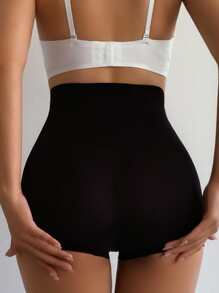 Women's High Stretch Plain Black Casual Comfy Underwear Shorts - Black - View 2