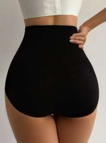 SHEIN Women's Black High Waisted Briefs Seamless Shapewear Underwear Body Shaper Panties Comfortable High Stretch Fabric - Black - View 2