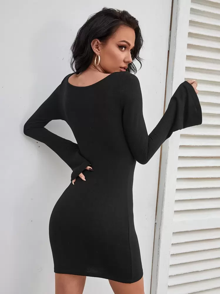 twist front flounce sleeve bodycon dress bofaaa Women's Twist Front Flounce Sleeve Bodycon Dress (Color : Groen,  Size : M) : Amazon.co.uk: Fashion