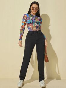 SHEIN Unity 日本字母和卡通圖案連身背心 - 彩色 - 查看 3