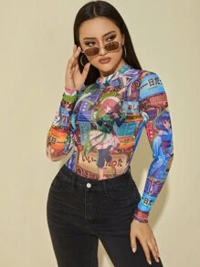 SHEIN Unity 日本字母和卡通圖案連身背心 - 彩色 - 查看 5