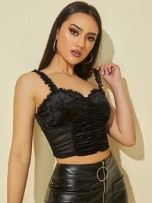 SHEIN Top de tirantes ribete fruncido fruncido - Negro - Ver 5