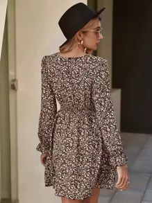 RueChic Ditsy Floral Flounce Sleeve Shirred Waist Dress,Bridgerton - Multicolor - View 2