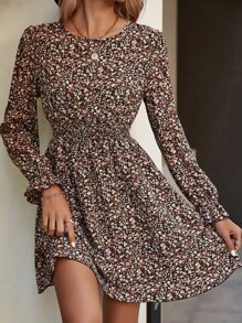 RueChic Ditsy Floral Flounce Sleeve Shirred Waist Dress,Bridgerton - Multicolor - View 6