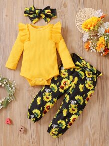 Đứa bé gái Đồ họa Khẩu hiệu Áo liền quần chặt & In hoa Quần & Băng đô đầu - Nhiều màu - Xem 1