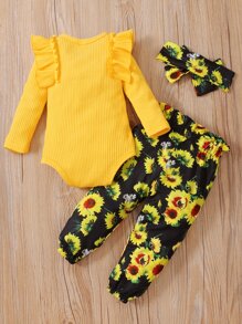 Đứa bé gái Đồ họa Khẩu hiệu Áo liền quần chặt & In hoa Quần & Băng đô đầu - Nhiều màu - Xem 2