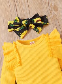 Đứa bé gái Đồ họa Khẩu hiệu Áo liền quần chặt & In hoa Quần & Băng đô đầu - Nhiều màu - Xem 5