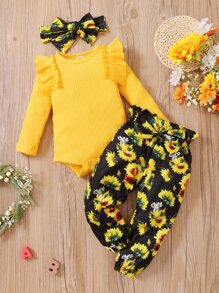 Đứa bé gái Đồ họa Khẩu hiệu Áo liền quần chặt & In hoa Quần & Băng đô đầu - Nhiều màu - Xem 7