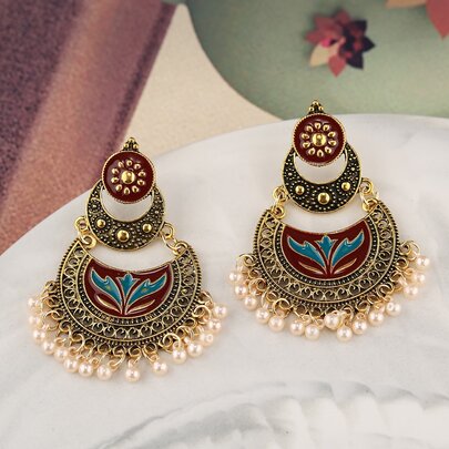 Faux Pearl Decor Geometric Drop Earrings