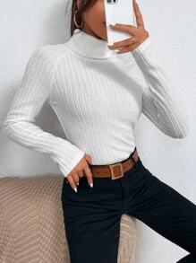 Chiquease Funnel Neck Raglan Sleeve Rib-knit Tee - White - View 6