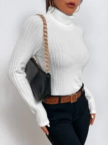 Chiquease Funnel Neck Raglan Sleeve Rib-knit Tee - White - View 1