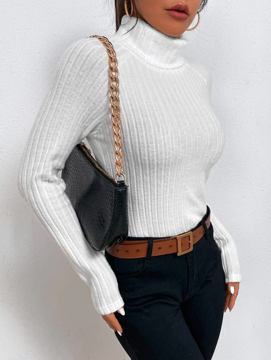 Chiquease Funnel Neck Raglan Sleeve Rib-knit Tee - White - View 1