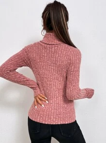 SHEIN Essnce Funnel Neck Raglan Sleeve Rib-knit Tee - Watermelon Pink - View 2