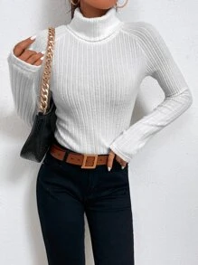 Chiquease Funnel Neck Raglan Sleeve Rib-knit Tee - White - View 4