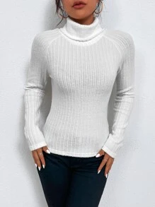Chiquease Funnel Neck Raglan Sleeve Rib-knit Tee - White - View 5