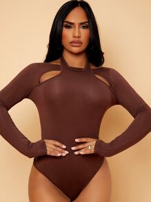 SHEIN SXY Body con cordón trasero con abertura delantera - Café integral - Ver 1