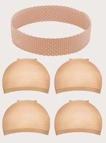 1pc Non-slip Wig Headband & 4pcs Wig Cap - Brown - View 1