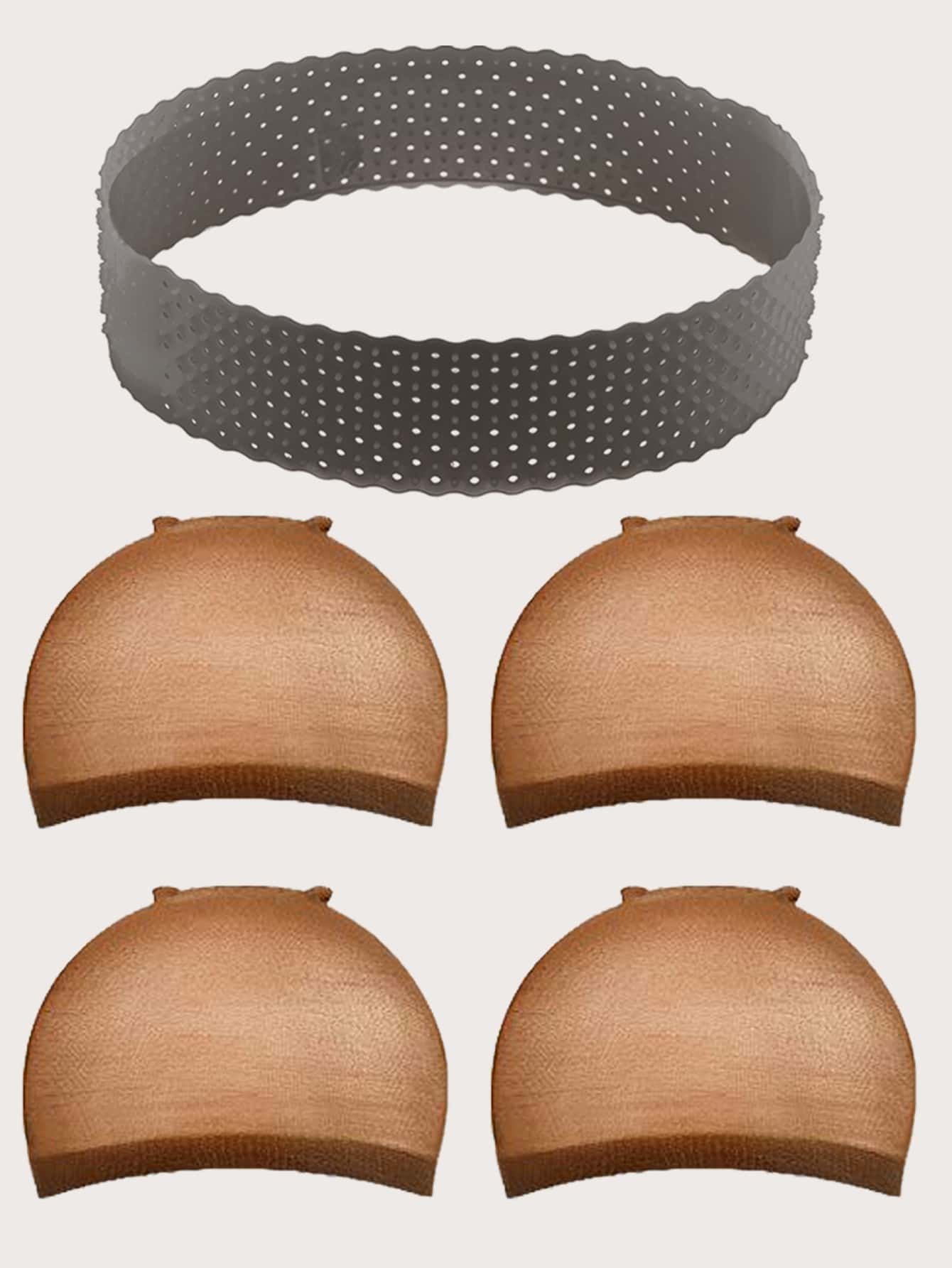 1入組防滑假髮髮箍和4入組假髮帽 - 咖啡棕 - 查看 1