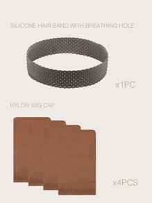 1入組防滑假髮髮箍和4入組假髮帽 - 咖啡棕 - 查看 5