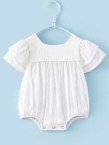 嬰兒蕾絲邊花卉圖案和波點圖案連身背心 - 白色 - 查看 1