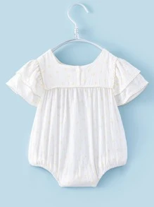 嬰兒蕾絲邊花卉圖案和波點圖案連身背心 - 白色 - 查看 2