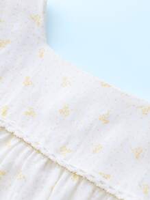 嬰兒蕾絲邊花卉圖案和波點圖案連身背心 - 白色 - 查看 3