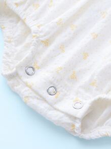 嬰兒蕾絲邊花卉圖案和波點圖案連身背心 - 白色 - 查看 4